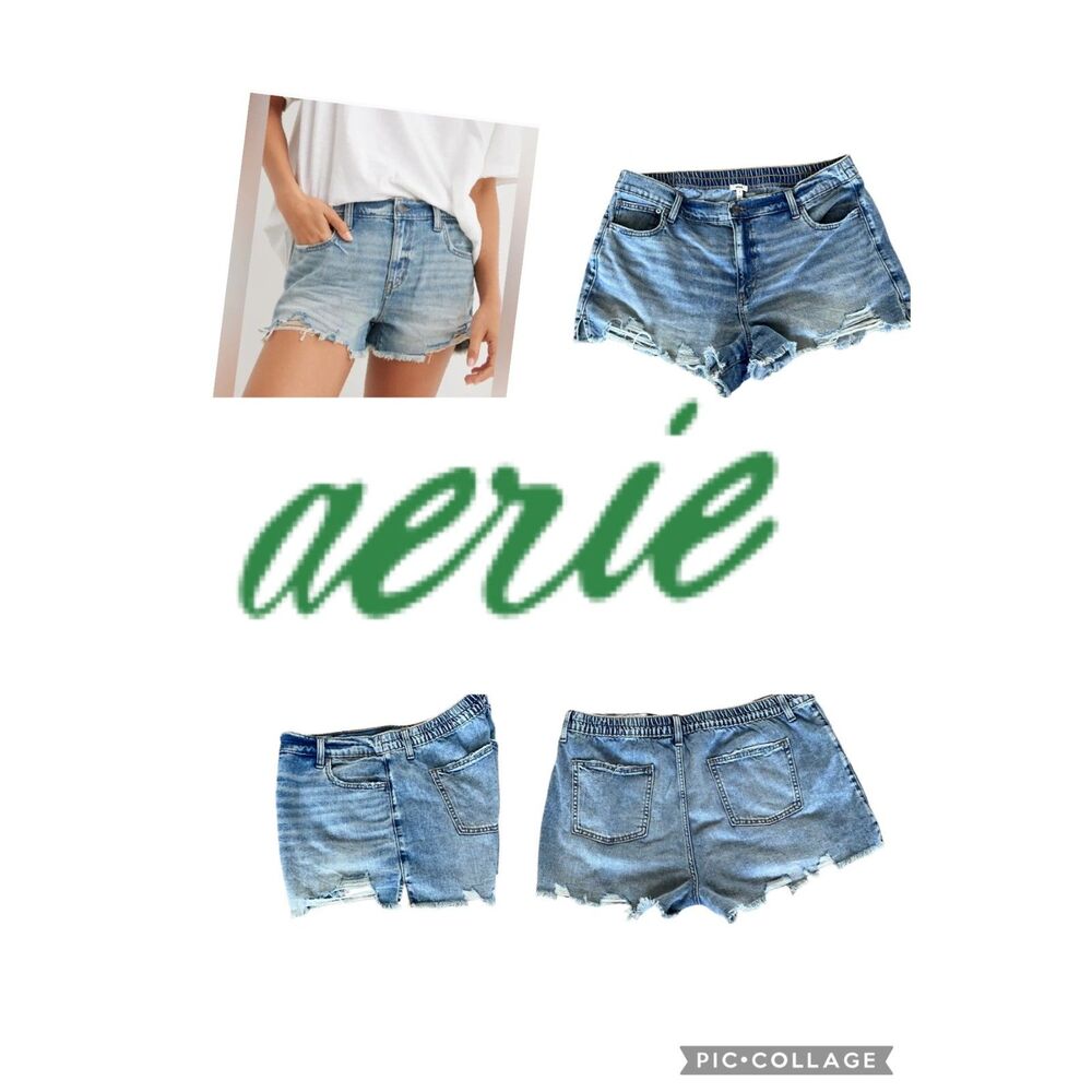 SZ XL Aerie Daydream Distressed Denim Short in Light Blue Wash